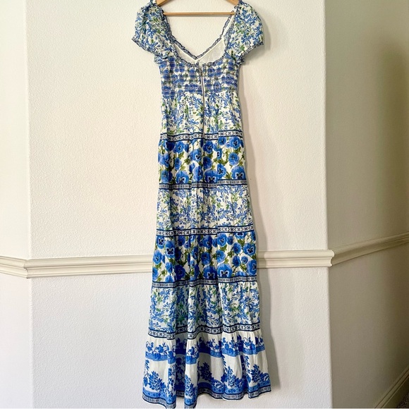 Alice Olivia Rosalyn Dress Maxi Floral Tiered Smocked Perfect Pansy Puff Sleeves - Picture 8 of 16